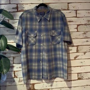 Pendleton shirt sleeve blue plaid shirt